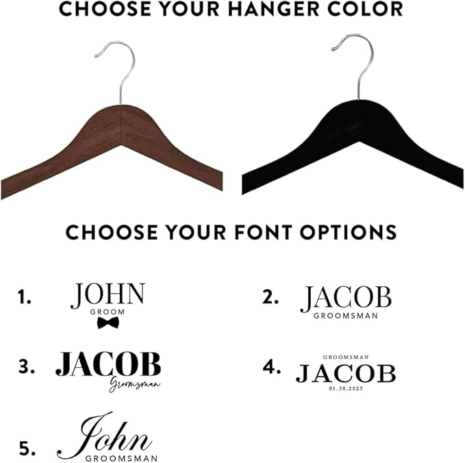 Andaz Press Custom Groomsmen Hanger for Wedding Suit, Personalized Wooden Suit Hangers for Groomsmen Gifts, Custom Name Premium Brown Dark Wood or Black Wood Clothes Hanger for Wedding Day, 1-Pack