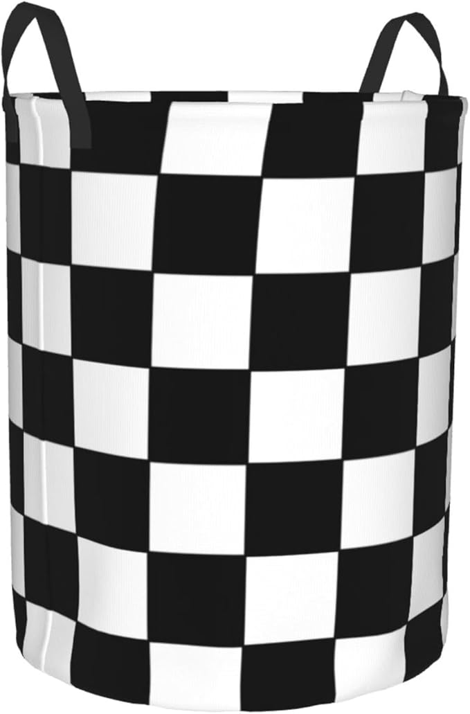 Black White Checkered Laundry Basket Storage Bin Foldable Laundry Hamper Clothes Storage Bucket Organizer 19.6x15.7 Inch For Laundry Room/Bedroom/Bathroom