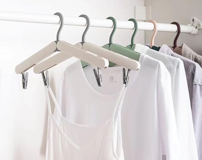 4 Pack Travel Hangers,Foldable Hangers,with Hidden Clips,Lightweight and Portable,Space Saving,Suitable for Skirts, Pants,Suits, Jackets, etc (White)