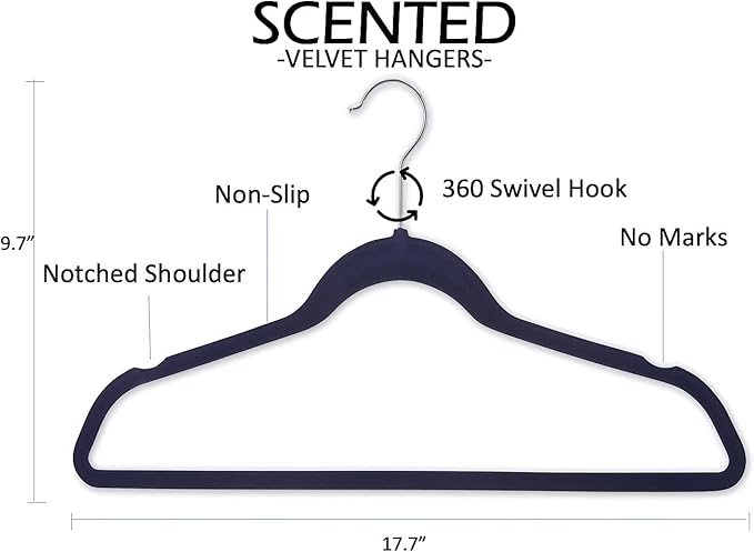 Non-Slip Scented Velvet Hangers - Heavy Duty Clothes Hanger - Ultra Thin Space Saving 360 Degree Swivel Hook - Ideal for Coats, Jackets, Pants, & Dress - Fresh Air - 6 Pack