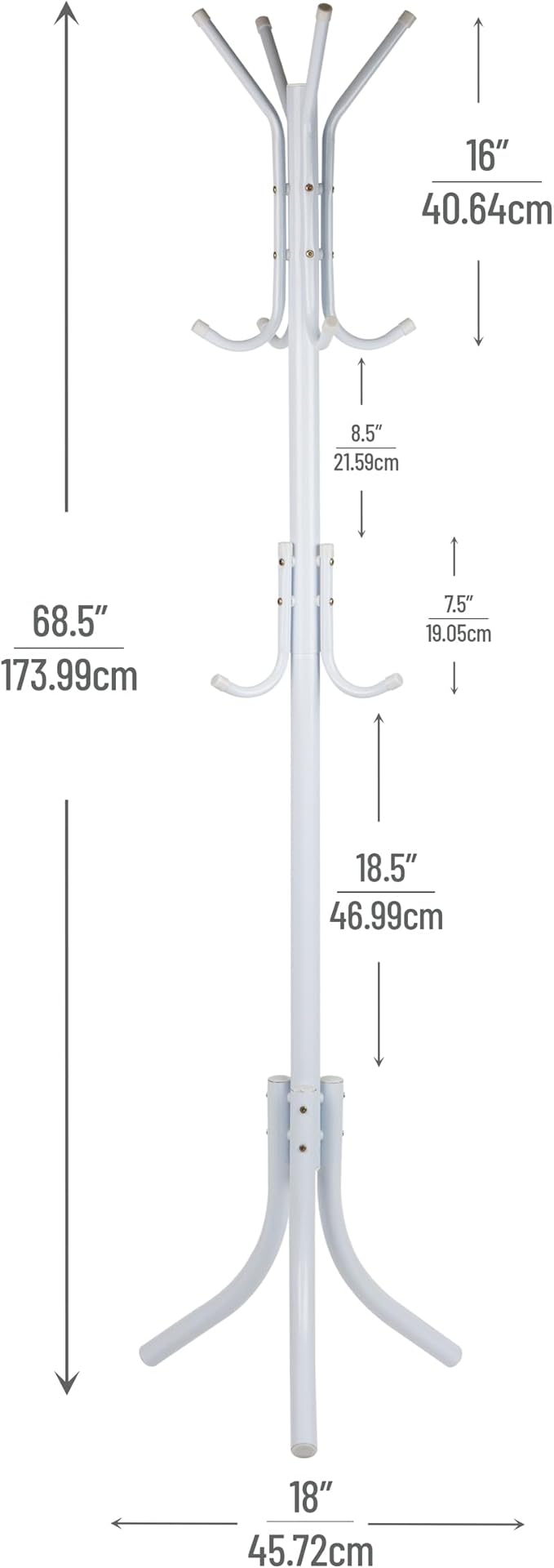 Mind Reader Freestanding Coat Rack, Multi-Tier Organizer for Office and Entryway, Metal, White