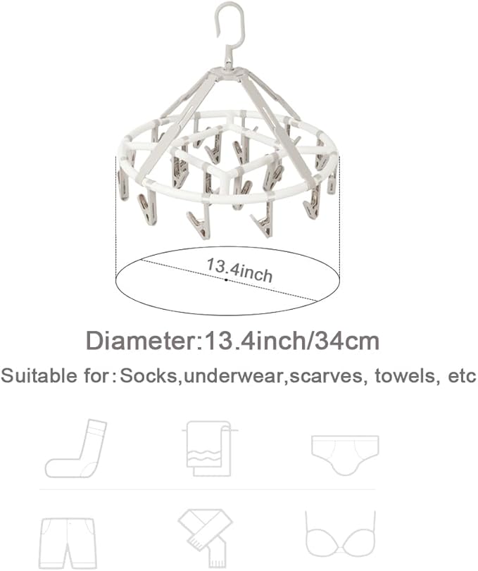 Clothes Drying Racks Foldable Clip Hangers Drip Hanger Plastic with 20 Drying Clips (Light Grey-Circle)