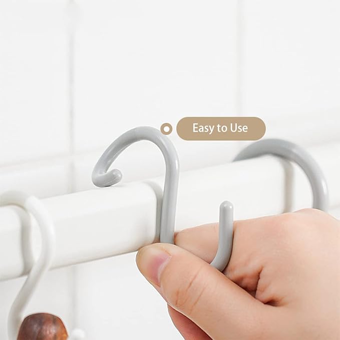 12-Pack Secure & Quiet Plastic S Hooks, Flexible Neck for Easy Twist & Lock, Completely Rust-Free, Holds up to 10 lbs, Black, Large (3.5 inch)