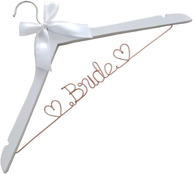 The Bride's Wedding Gift, Wooden Wedding Dress Gown Hanging Wire Letter Hanger (White and Champagne)