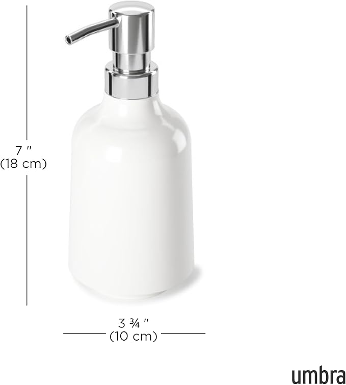 Umbra Step 13 oz (384 ml) Liquid Soap Pump Dispenser, Also Works with Hand Sanitizer, Easy to Refill, White