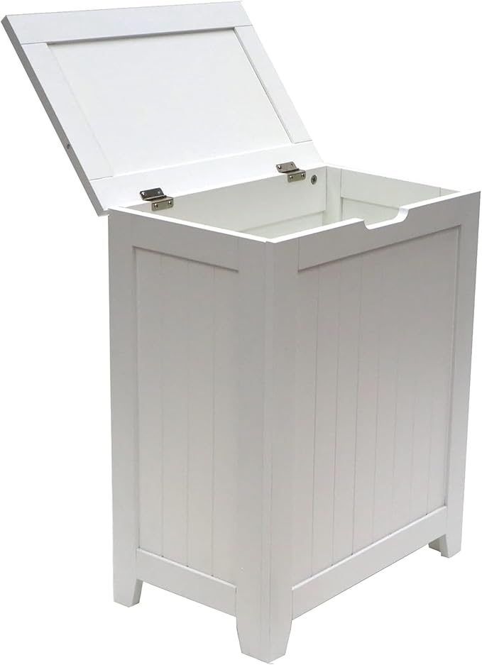 Redmon 18'' x 11.25'' x 23.25'' Contemporary Country Wainscot Style Wooden Clothes Hamper for Bedroom, Bathroom, and Laundry Room, White