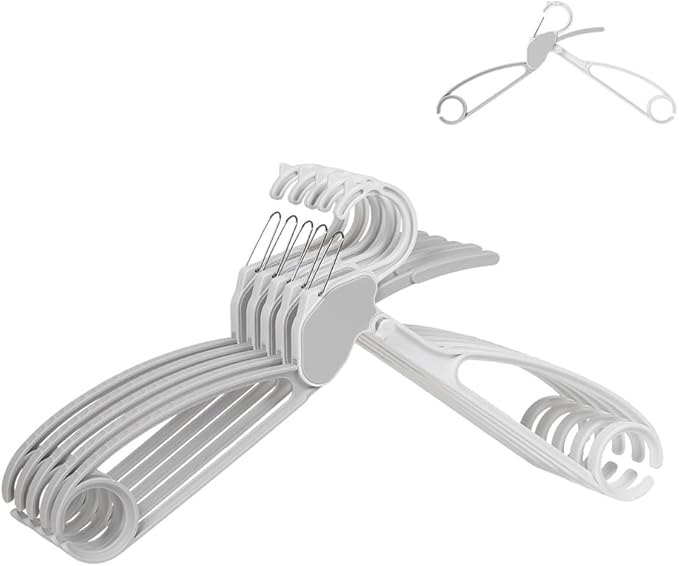 Quick-Release Clothes Hangers for Sweaters & T-Shirts - Neckline Protection, No Stretch, No Shoulder Bumps, Space-Saving Stackable Design [Gray, Pack of 5]