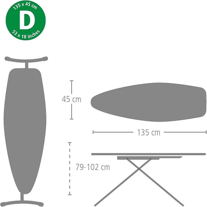 Brabantia Size D (53 x 18 inches) Replacement Ironing Board Cover with Thick Foam & Felt Padding (Fresh Breeze) Easy-Fit, 100% Cotton