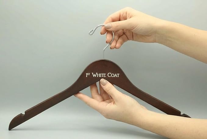 1st White Coat Hanger | Medical School Graduation Gift for Doctors, Pharmacists & Nurses | White Coat Ceremony Keepsake | Dark Walnut Engraved Wood Hanger