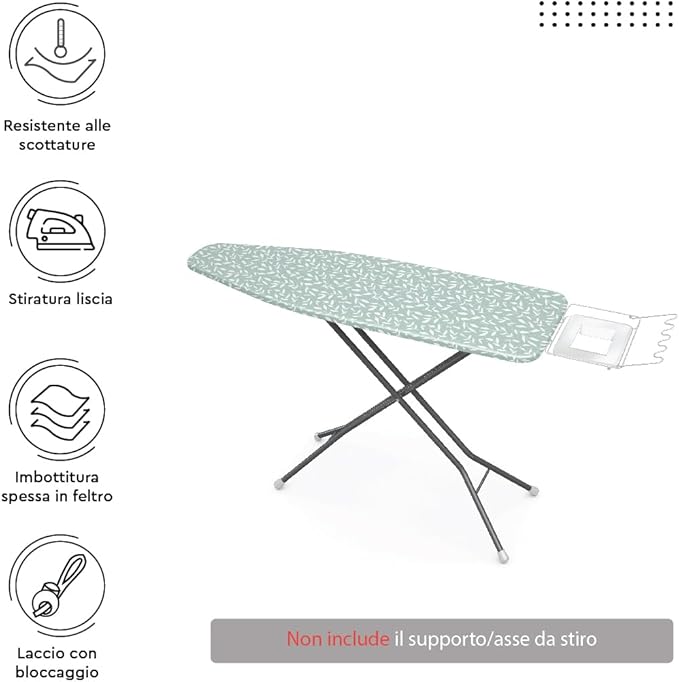 Encasa XO Ironing Board Cover and Pad 54"x18" - Thick 3mm Felt Padding, Drawstring Tightening & Lock, Easy Fit, Scorch & Stain Resistant, Fits X-Large Ironing Board - Green Leaflet