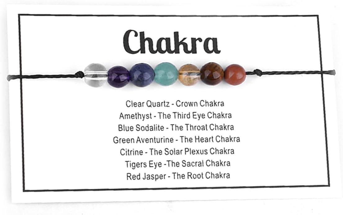 Caiyao Chakra Crystal Tiger Eye Bead Bracelet with Wish Card for Women Adjustable Spiritual Stone Braide String Bracelet Yoga Meditation Jewelry Gift