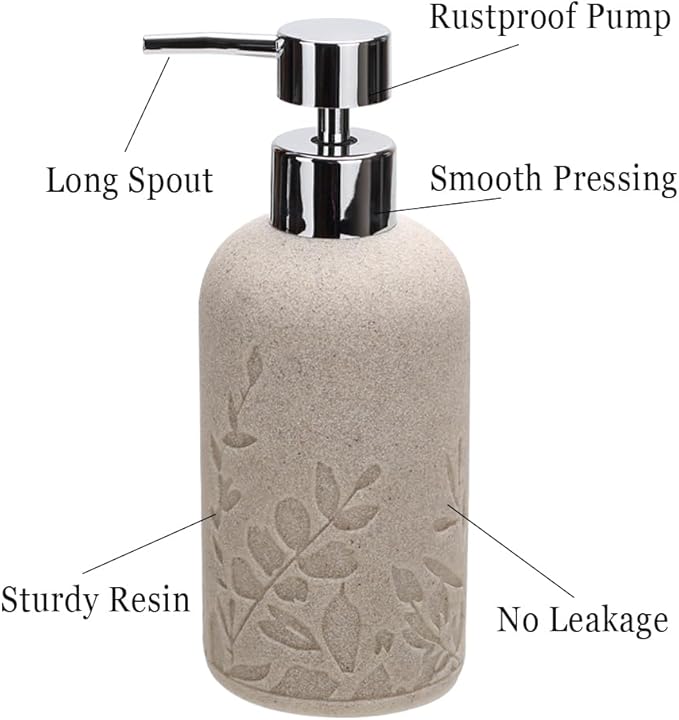 2pcs Hand Soap Dispenser Set, Sandstone Textured Resin Liquid Soap Dispensers for Bathroom Countertop, Heavy & Sturdy Dish Wash Soap Dispenser for Kitchen, Matte Beige