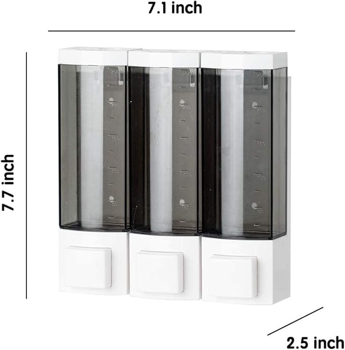 Shower Soap Dispenser 3-Chamber,Drill Free with Glue or Wall Mount with Screws Manual Hand 250ML Dispenser Shampoo Shower for Bathrooms