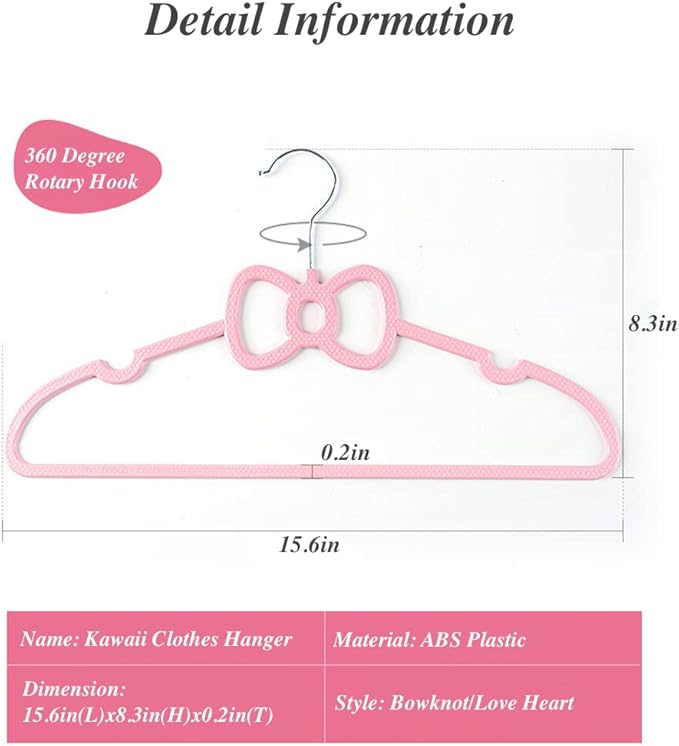 Cute Aesthetic Clothes Hangers Space Saving Plastic Hangers for Teen Girls Wardrobe Shirts Tops Coats Hangers Clothing Organizer Kawaii Girls Room Decor Kawaii Stuff Accessories (5, Black Love Hearts)