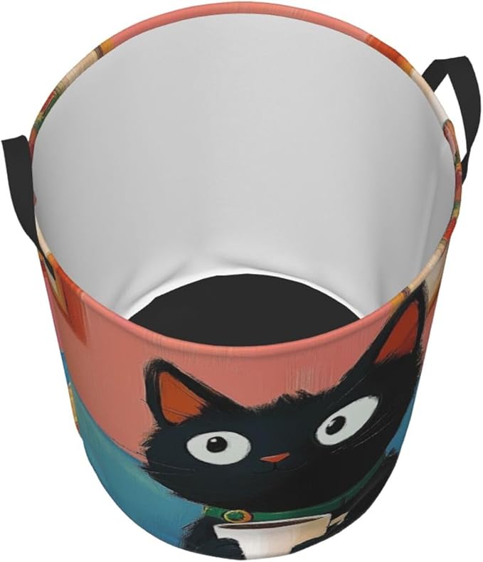 Cute Black Cat Print Laundry Basket For Storage Bins Gift Baskets Bedroom Clothes Hamper