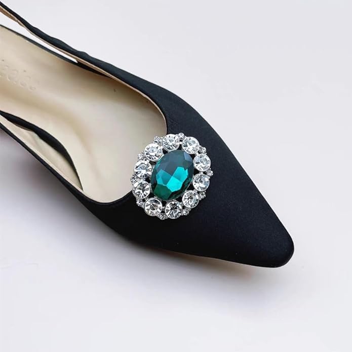 Ruihfas 2Pcs Sparkly Removable Oval Egg Shape Crystal Shoe Clips Accessories for Women Bride Wedding Prom Party Shoes Decoration