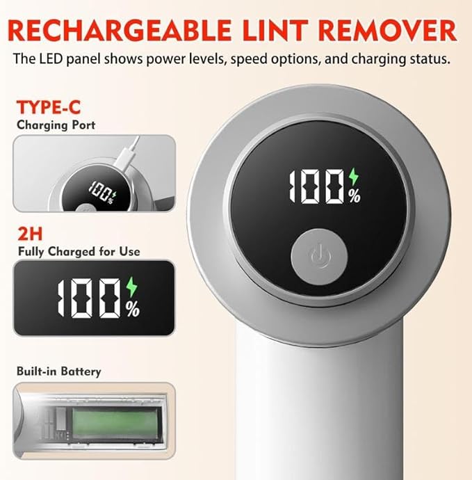 Electric Lint Remover, 1 Count USB Rechargeable 3-Speed Settings Lint Cleaner with LED Display, Household Fabric Shaver for Clothes (Gold)