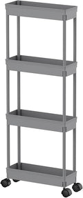 Sooyee 4 Tier Slim Storage Cart,Rolling Storage Cart,Narrow Shelf,Bathroom Rack,Mobile Shelving Unit Organizer for Kitchen, Bathroom, Laundry Room, Grey