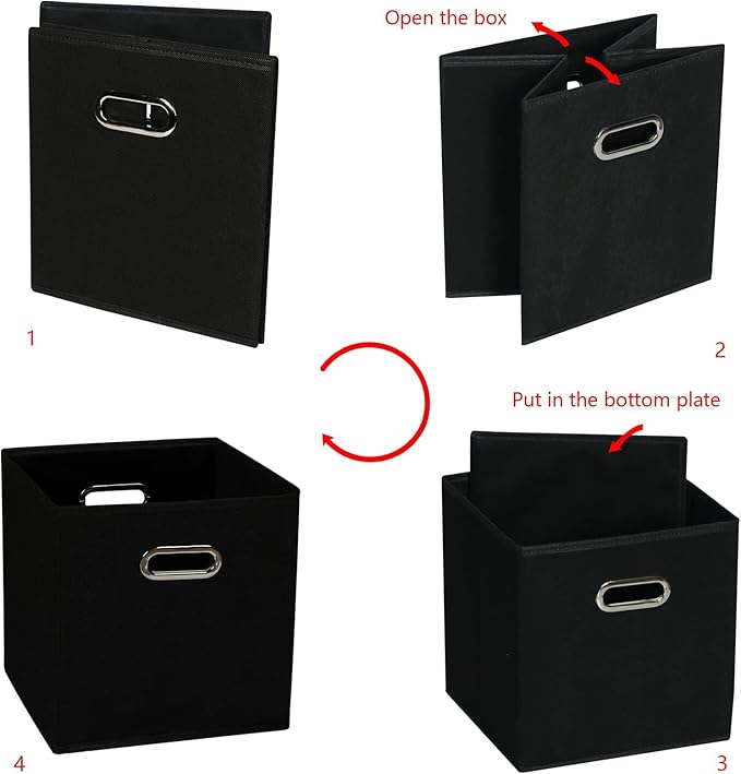 Fabric storage bins Cubes, Fabric Cube Organizer with Handle, Foldable Cube Bins for Cloth or Accessary Storage, 11x11x11, Set of 10, (Black)