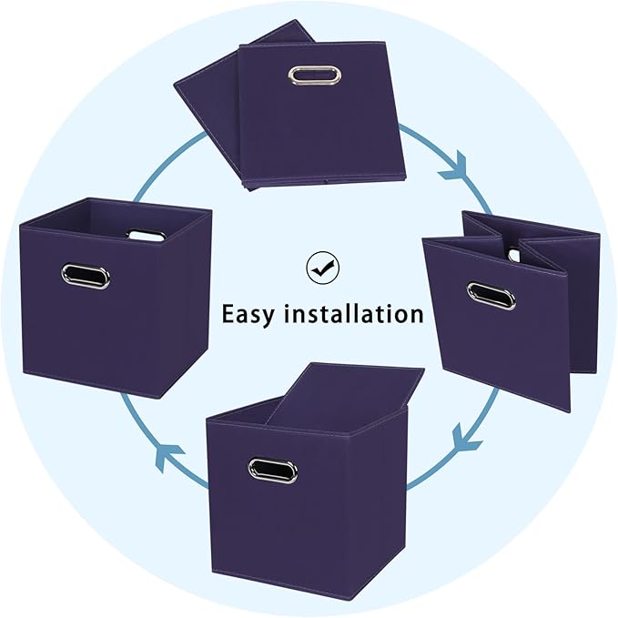Black Fabric Cubby Storage Bins,13x13x13 Inches ,Cube Organizer Bin Foldable Storage Boxes with Dual Handles Fabric Organizer Box and collapsible Storage basket,Set of 6,Navy Blue