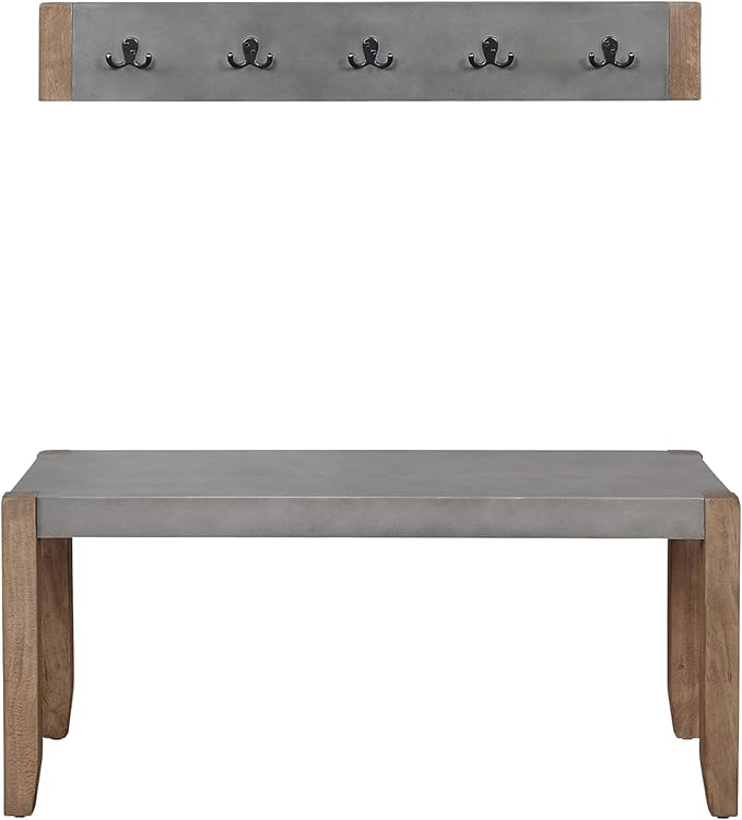 Alaterre Furniture Newport 40" Coat Hook and Faux Concrete Bench Set