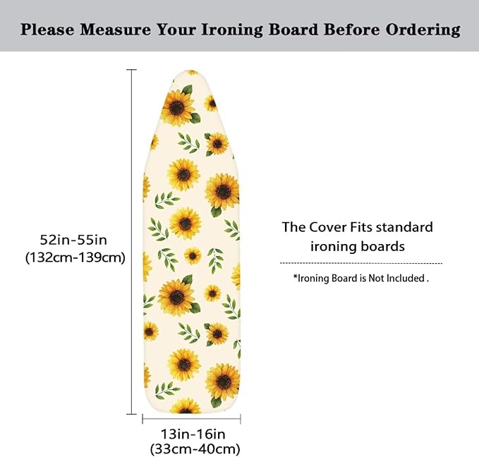 Sunflower Print Ironing Board Cover and Pad Heat Resistance & Resist Scorching Ironing Board Covers with Padding for Standard Size 15×54 Inch Ironing Board with Elastic Fastener Straps