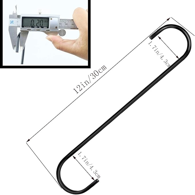 12 inch 8 Pack Extra Large S Hooks Heavy Duty Long S Hook for Hanging Plant, Hook for Tree Branch,Bird Feeder,Pots and Pans Closet Garden Pergola Indoor Outdoor X-Large Hooks