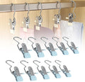 10/30/50 PCS Space-Saving Clothespin Hat Pants Storage Hanging Travel Hook, 360° Rotating Stainless Steel Metal Hanging Hook Clips, Hanger Clips Towel Clips Boot Hangers for Closet (Blue, 10 PCS)