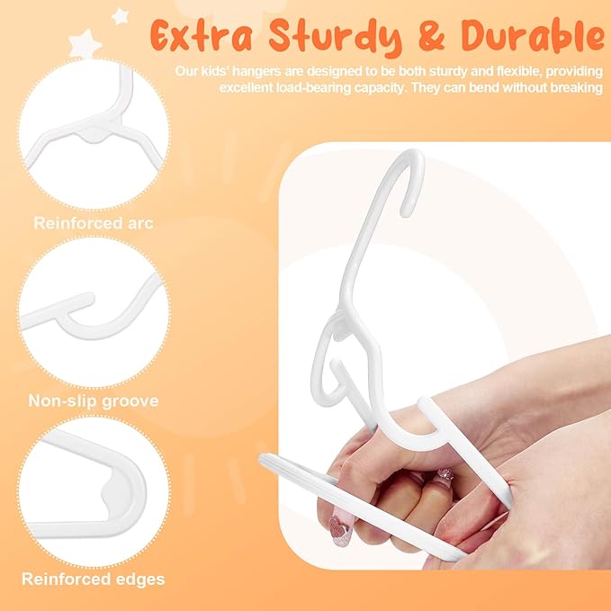 HOUSE DAY Premium Baby Hangers 60 Pack, 11 Inch Kids Plastic Hanger White, Slim Childrens Hangers for Infant, Toddler, Child Clothes, Non-Slip & Durable Baby Clothes Hanger for Closet