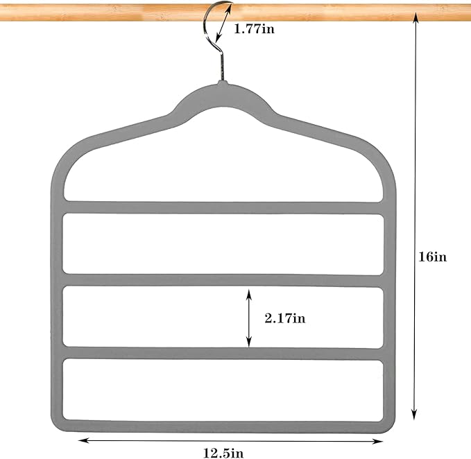 Velvet Pants Hangers Space Saving Hangers Closet Organizer for Jeans Slack Trousers Scarf Tie Pants Rack Leggings Hanger Non-Slip Hangers Multiple Clothes Holder (Grey, 3)