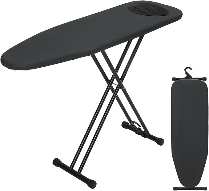 Ironing Board 48x15, Wide Heavy Duty Full Size Ironing Board, Sturdy Iron Table with Smart Hanger, Heat-Resistant Silicone Pad Iron Rest, Black