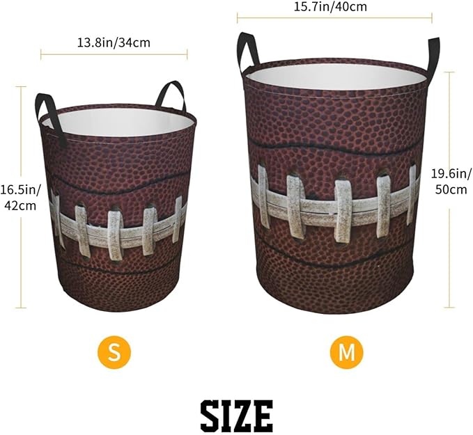 Dujiea American Football Themed Laundry Basket Round with Handle, Collapsible Foldable Canvas Storage Bin Dirty Clothes Bag for Laundry/Toys Organizer/College Dorm/Nursery/Decor(2 Sizes)