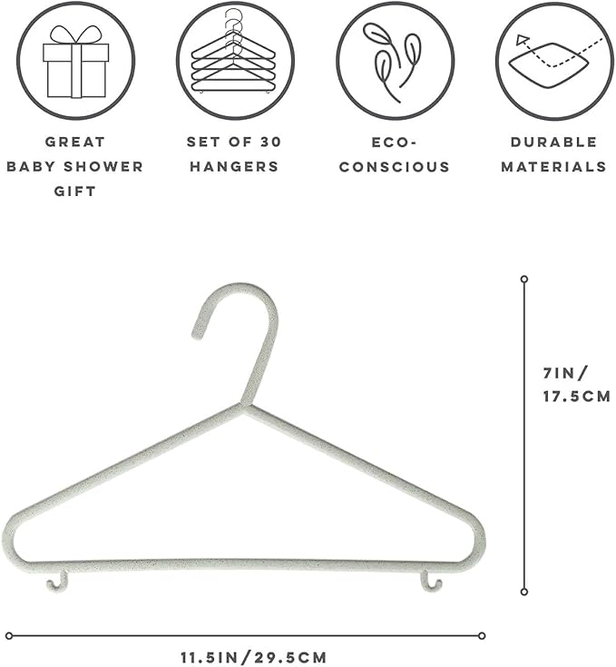 3 Sprouts Wheat Straw Plastic Hangers - 30-Pack Eco-Conscious Toddler Hangers for Child & Baby Clothes, Coats - Kid Closet Hanger Ideal for Small Girls, Boys, Children & - Speckled Green