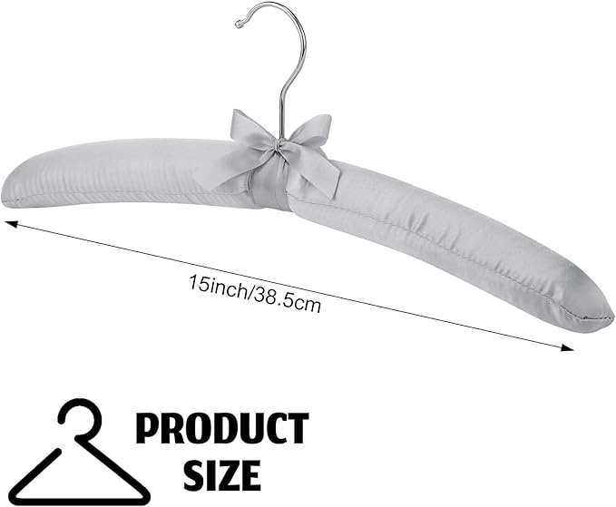Jetec 24 Pieces Satin Padded Hangers with 360° Swiveling Hook Sponge Shoulder Pads Hanger for Coat, Sweaters, Blouse, Wedding Dress, Women Cloths (Grey)