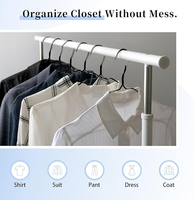 150 Pack Wire Hangers 15.9 Inch 13 Guage Wire Metal Dry Cleaner Hangers Bulk Thin Space Saving Suit Holder for Coats, Shirts, Suits, Pants, Skirts (Black)