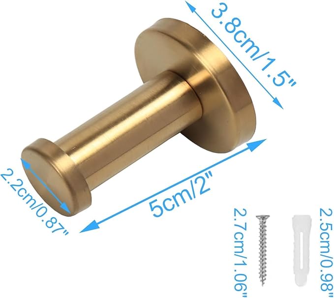 Bathroom Towel Hooks, 10 Pack Round Coat Hooks, Sturdy Wall Mounted Robe Hook, SUS 304 Stainless Steel Heavy Duty Clothes Hanger, Wall Towel Hooks for Bathroom Bedroom Kitchen(2 in, Gold)