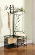 KB Designs - Metal Hall Tree Coat Rack with Shoe Storage Bench, Black