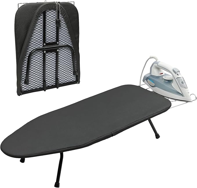 Mini Ironing Board Tabletop Ironing Board Compact Foldable Iron Board Thick Steel Tube with Heat Resistant Covers, Iron Rest for Dorms, Apartment and Travel,Gift for Women(Dark Grey)