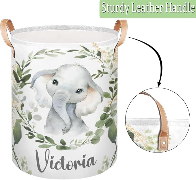 Personalized Laundry Basket, Custom Gift Laundry Hamper, Collapsible Nursery Waterproof Laundry Baskets, Dirty Clothes Toy Hamper with Handles Jungle Elephant