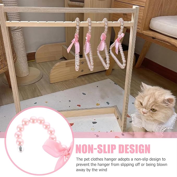 Pearl Pet Clothes Hanger Small Dog Garment Rack with Decorative Bow Lightweight Plastic Coat Hangers for Pet Clothes Storage 7.87X6.29X0.39In