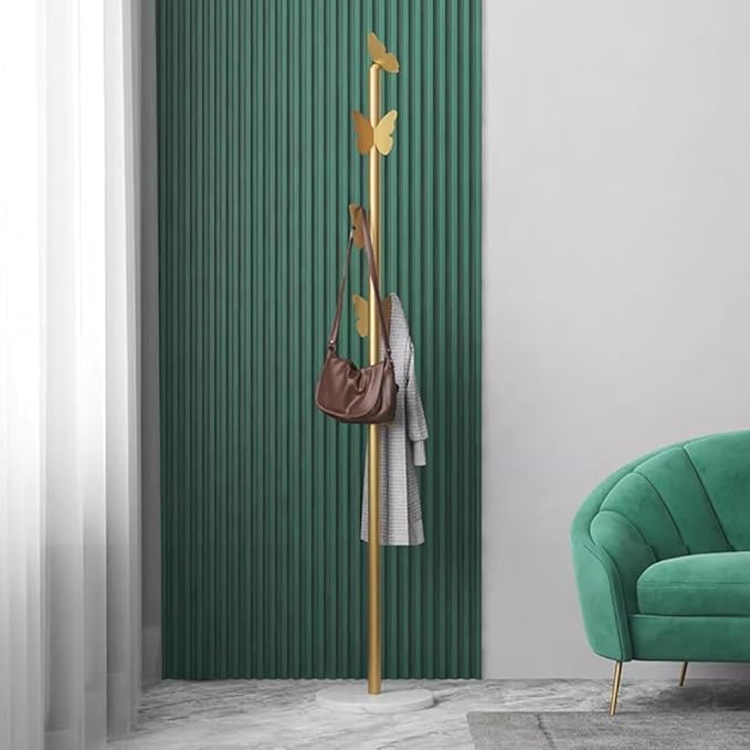 Garment Rack Metal Coat Rack With Marble Base, Free-standing Small Modern Coat Stand Tree With Butterfly-shaped Hooks, Save Space Coat Hanger For Entryway, Bedroom, Office, 33x170CM(Color:Gold+White)
