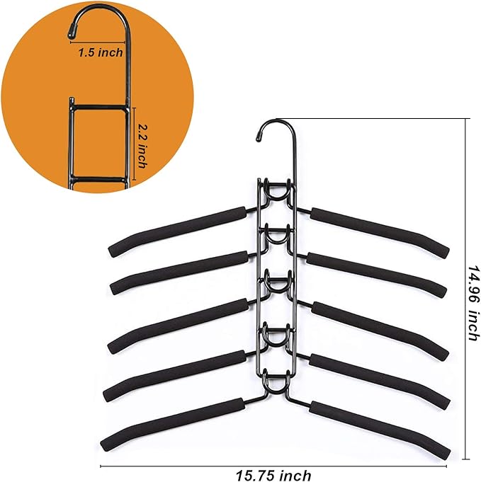 Clothes Hangers Space Saving: 4 Pack 5 in 1 Multi Layer Metal Hanger Racks Non-Slip Foam Padded Heavy Duty Thick Magic Hanger Closet Organizers and Storage for Coat Sweater Suit T-Shirt.