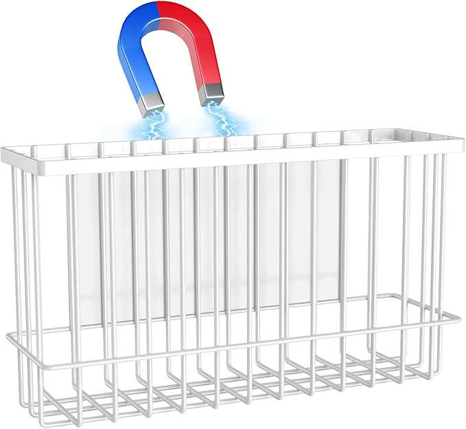 NiHome Magnetic Metal Basket Organizers, 2PCS Medium & Small, Versatile Storage for Kitchen & Office Holds Up to 14 lbs, Easy Attach to Refrigerator or Any Magnetic Surface(White)