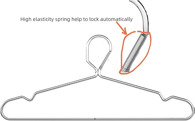 10 Pack 16.5” Wire Locking Hanger 4mm Lockable Hangers Stainless Steel Slim Thin Heavy Duty Windproof Close Hook Metal Space Saving Clothes Hotel Hangers Silver