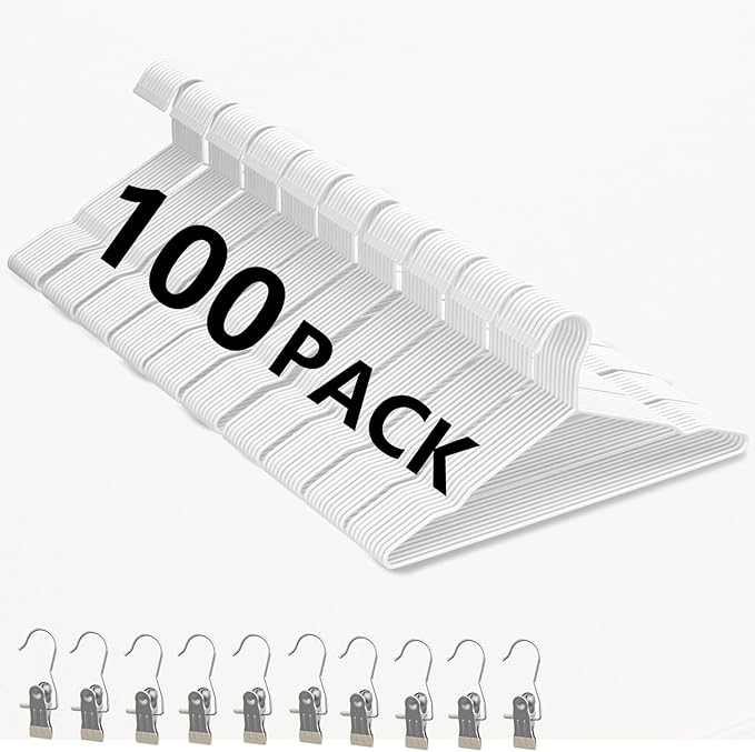 100Pack Metal Wire Hangers+10 Clothes Pins, 16.5" Wire Clothes Hangers for Standard Sized Shirt, Suits, Jackets, Skirts, Ultra Thin Space Saving, Bulk for Home and Commercial