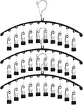 3Pack Legging Organizer for Closet,Upgrade Skirt Pants Hangers with Clips, Metal Yoga Pants Hangers 10 Clips,Hangers Space Saving Closet Organizers Rubber Coated Organizers Leggings Hanger(Black)