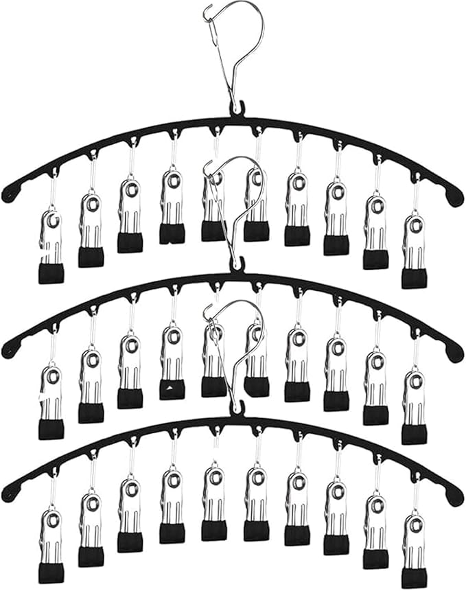 3Pack Legging Organizer for Closet,Upgrade Skirt Pants Hangers with Clips, Metal Yoga Pants Hangers 10 Clips,Hangers Space Saving Closet Organizers Rubber Coated Organizers Leggings Hanger(Black)