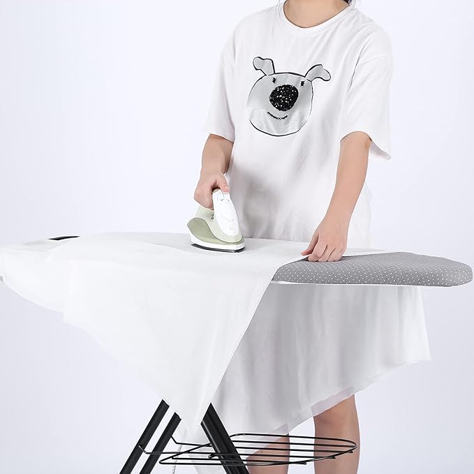 BNDX Ironing Board Cover Standard Size Reflective 4 Layers Thick Padding with 2" Elastic, Stain Resistant & Durable Scorch, 2 Buckle Type Click-to-Close for Smooth Iron/Easy Installation, White Dot