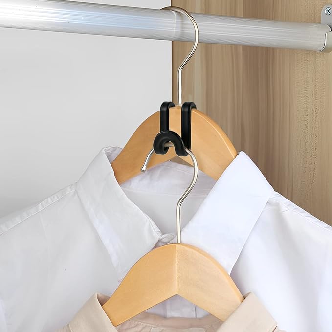 160 PCS Clothes Hanger Connector Hooks S Shaped Space Saving Closet Hanger Extender Hooks Heavy Duty Reusable Clothes Hangers Connector for Wardrobe Closet (Black-160PCS)