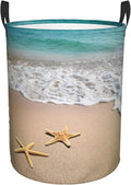 Laundry Basket Beach Starfish Room Decor,Round Laundry Hamper Waterproof Dirty Clothes Hamper Collapsible Laundry Baskets With Handles,Toy/Clothes Storage Beach Towel Basket For Dorm Bathroom Decor